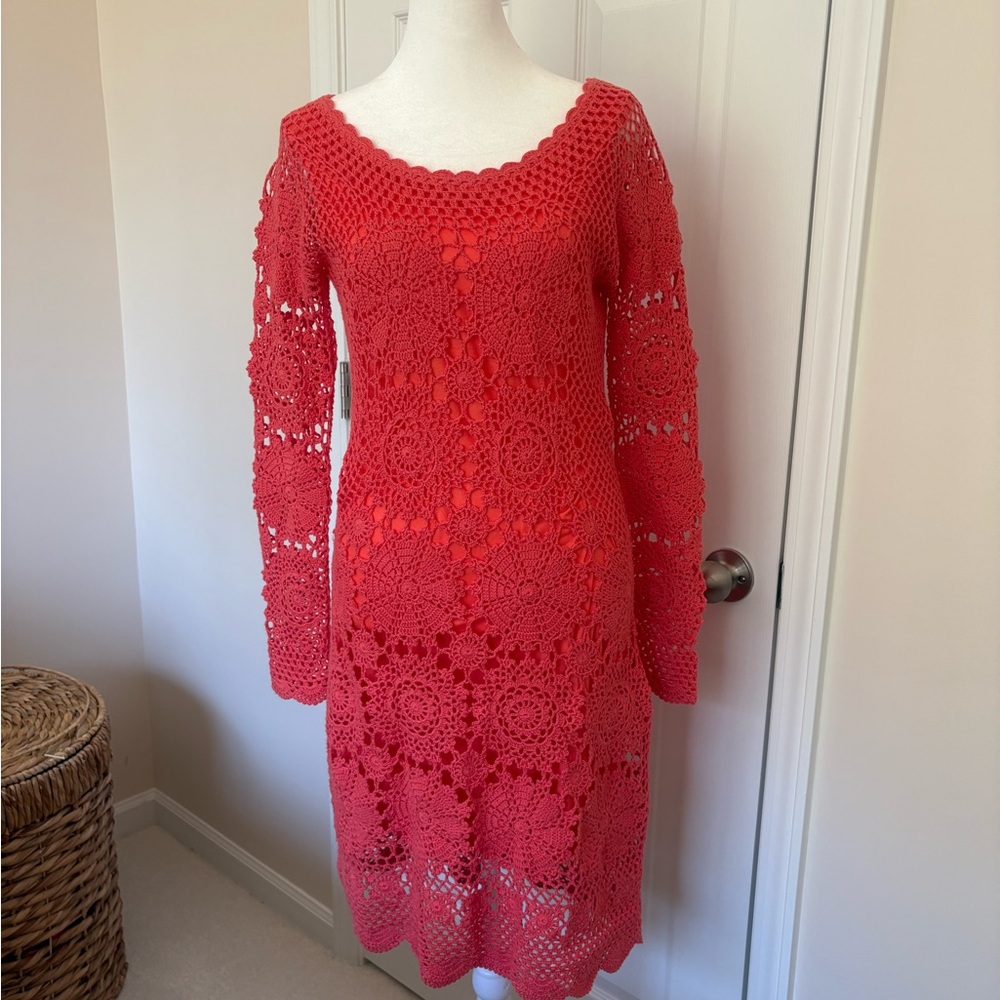 Boston Proper Vibrant Red Crochet Dress
